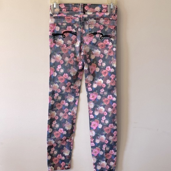 Justice girls supper skinny slim multi color flower print stretch jean zip up - Picture 6 of 12